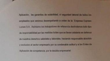 Los trabajadores del Expreso Lomas solicitaron al Ministerio de Transporte que intervenga en el conflicto