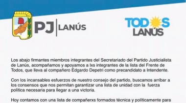 El PJ de Lanús manifestó su apoyo a la candidatura a intendente de Depetri