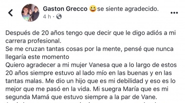 Gastón Grecco anunció su retiro del fútbol