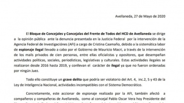 Denuncian que la AFI espió a funcionarios y dirigentes de Avellaneda