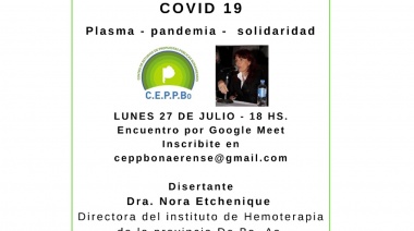 El CEPPBO organiza charla virtual sobre el uso de plasma en personas con coronavirus