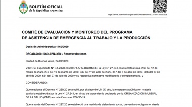 El gobierno oficializó la ayuda salarial a través de un nuevo pego de las ATP