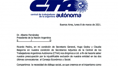 La CTA Autónoma se quejó de su “injustificable exclusión” del Consejo Económico y Social