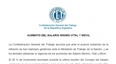 Por presión de la CGT, se adelantan las cuotas que aumentan el salario mínimo
