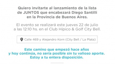 Con la presencia de Grindetti y Larreta, Juntos presentará en La Plata la lista que encabezará Santilli