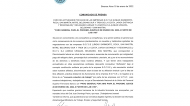 Personal jerárquico levantó el paro y este jueves habrá servicios de trenes