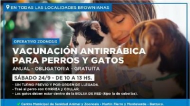 Zoonosis Brown vacunará perros y gatos en todas las localidades