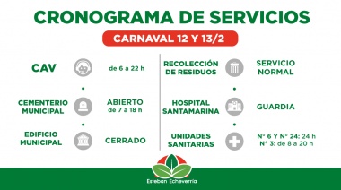 Cronograma de servicios en Echeverría durante los feriados por Carnaval
