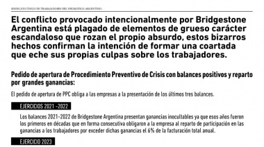 SUTNA continúa su plan de lucha: volanteada en la puerta de Bridgestone