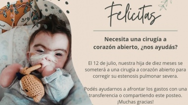 Piden donaciones para una bebé que será sometida a una cirugía de corazón abierto